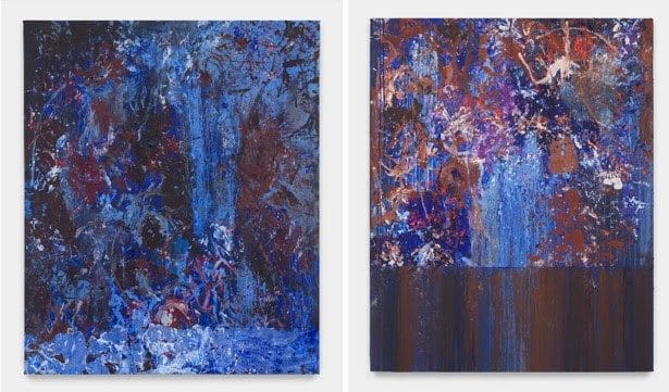     Left: Reginald Sylvester II, Wandering Star, 2021. Acrylic on canvas, 60 x 48 in.  Right: Reginald Sylvester II, Strangers, 2021. Acrylic on canvas, 60 x 48 in.  © Reginald Sylvester II.  Images courtesy of the artist and Maximillian William, London.  Photography: Daniel Greer.