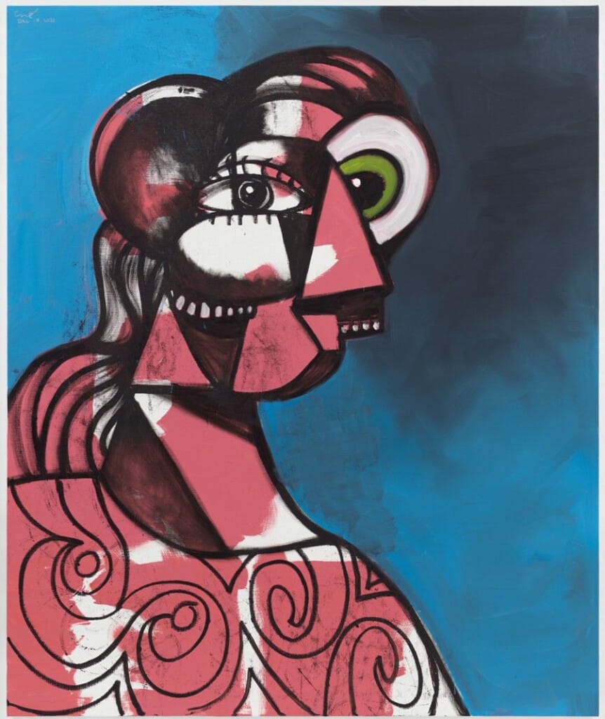 George Condo Pink and White Profile with Green Eye 2021 Acrylic and oil stick on linen 228.6 x 190.5 cm / 90 x 75 in © George Condo Courtesy the artist and Hauser & Wirth Photo: Dan Bradica