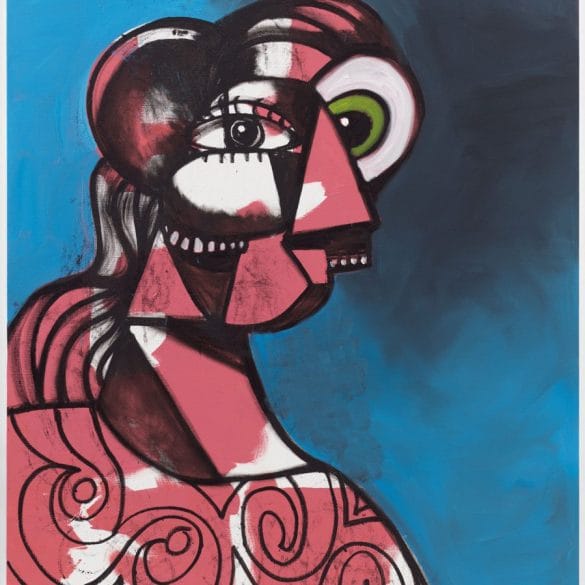George Condo Pink and White Profile with Green Eye 2021 Acrylic and oil stick on linen 228.6 x 190.5 cm / 90 x 75 in © George Condo Courtesy the artist and Hauser & Wirth Photo: Dan Bradica