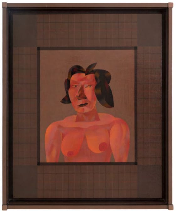 Jim Nutt, Plume, 1989. Acrylic on canvas in acrylic on wood frame; 25 1/2 x 21 1/2 in (64.8 x 54.6 cm). Private Collection.