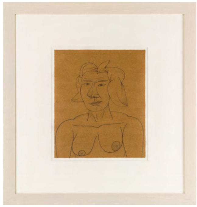 Jim Nutt, Drawing for Plume, 1989. Graphite pencil on brown paper; 13 1/4 x 11 3/16 in (33.7 x 28.4 cm) Private Collection.