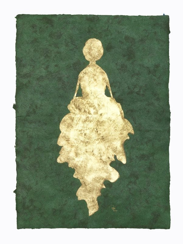 RENÉ ROMERO SCHULER - Baird, 2022, 22 karat gold leaf on Mayan Huun paper, 24 x 17 in.
