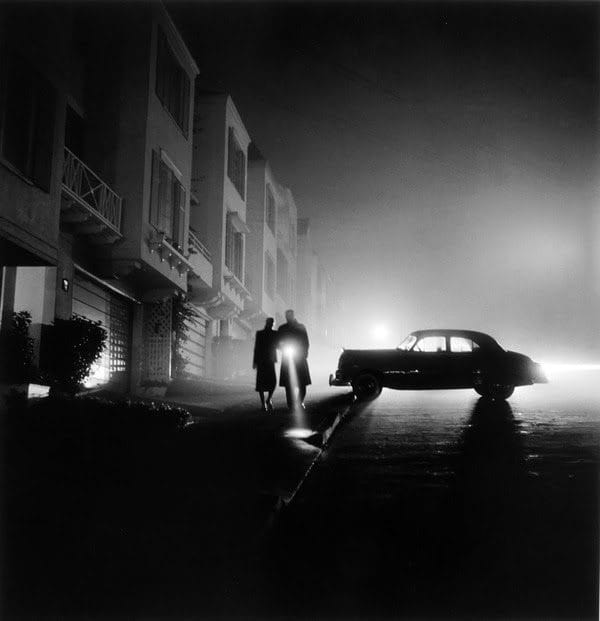 Fred Lyon, Foggy night, Land’s End, San Francisco, CA, 1953. Gelatin silver print, Paper 20 x 16 inches; Image 15 x 15 inches. Courtesy of Peter Fetterman Gallery, Santa Monica