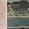 Egon Schiele, Carta a Edith, junio de 1915. Colección Anne-Marie Springer. / Egon Schiele, Casas junto al río. La ciudad vieja, 1914. Museo Nacional Thyssen-Bornemisza.