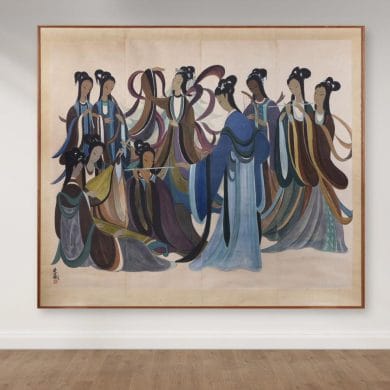 Lin Fengmian, Dunhuang Musicians 131.5 x 160 cm, estimate: HK$2,800,000-3,800,000.