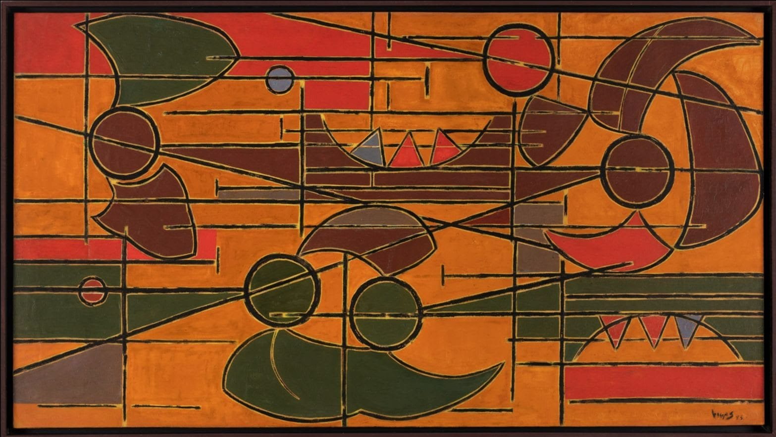 Oswaldo Vigas, Proyecto para Mural en Naranja, 1953, Oil on paper fixed on Masonite. Image courtesy of Galería RGR and the artist.
