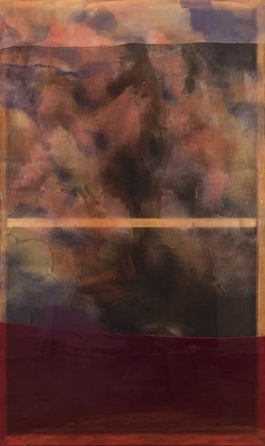 Chris Watts I am speaking (Kingdom of Elijah), 2021 Tempera, silk, pigment, resin, found wood, black wall 76 x 46 inches (193 x 116.8 cm)