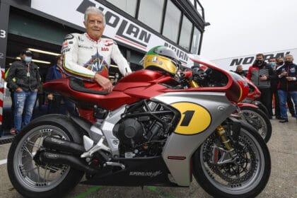 Giacomo Agostini with the MV Agusta 798cc Superveloce Ago Limited Edition