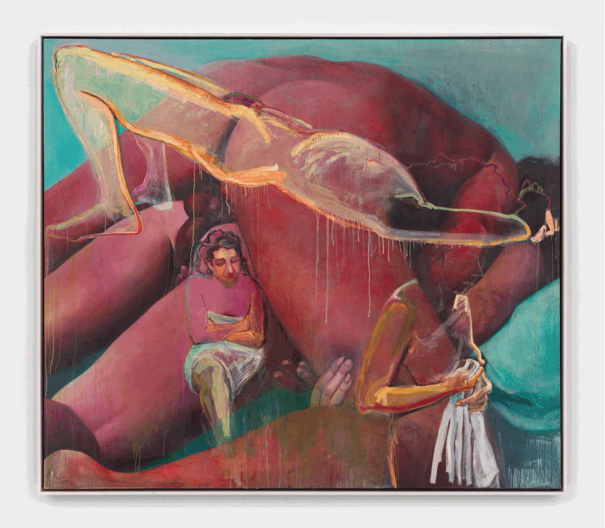 Joan Semmel, Bottoms Up, 1973/1992. Oil on canvas. 68 x 78 in (172.72 x 198.12 cm); Steve Locke, the confidante, 2013. Oil and acrylic on panel. 17 7/8 x 17 7/8 x 1 in (45.4 x 45.4 x 2.5 cm); Betty Parsons, No Squares, 1970. Oil on canvas. 36 x 50 in (91.44 x 127 cm)