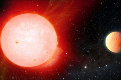 Concepto artístico del planeta gaseoso ultra esponjoso orbitando una estrella enana roja. Créditos: NOIRLab/NSF/AURA/J. da Silva/Spaceengine/M. Zamani