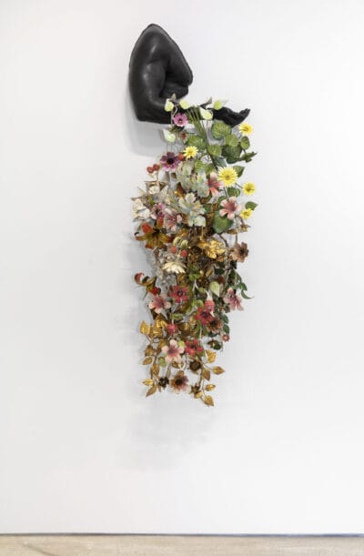 Nick Cave, Arm Peace, 2018. Bronze and found metal objects, 57 1/2 × 19 3/8 × 13 1/2 in. Courtesy the artist and Jack Shainman Gallery, New York. © Nick Cave