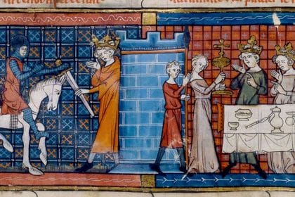 Perceval llega al Castillo del Grial, para ser recibido por el Rey Pescador