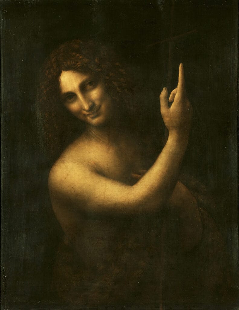 Saint John the Baptist c. 1507–1516,[d 3] Louvre. Leonardo is thought to have used Salaì as the model.