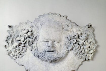 Robert Arneson, Head Skinned & Bleached, 1986. Bronze, 21 1/2 x 31 1/2 x 2 3/4 inches. Edition of 3, 1 AP.
© Estate of Robert Arneson, licensed by VAGA at ARS (Artists Rights Society), New York.