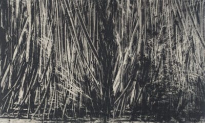Nasreddine Bennacer. Mori, 2023. Gouache sur papier Japon marouflé sur toile. 150x250 cm.
Courtesy de la galerie AFIKARIS et de l’artiste.