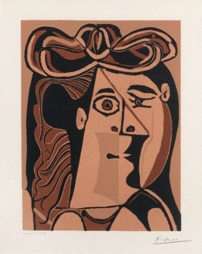 Tête de Femme au Chapeau, linogravure en couleurs sur vélin filigrané Arches, 1962 Estimation : 30 000-50 000 € 
