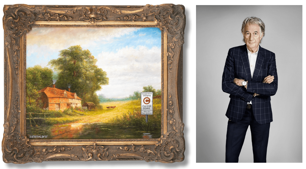 Banksy (b. 1975), Congestion Charge (2004). Estimate: £1,200,000-1,800,000. Right: Sir Paul Smith, renowned British designer and tastemaker