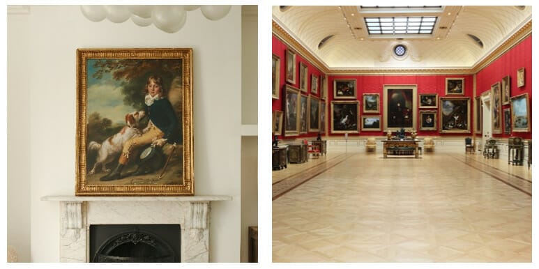 Left: A painting from The Classics at Bonhams: A talk on Representations of Dogs in the Classics, July 4. Right: The Great Gallery at The Wallace Collection © The Trustees of the Wallace Collection.