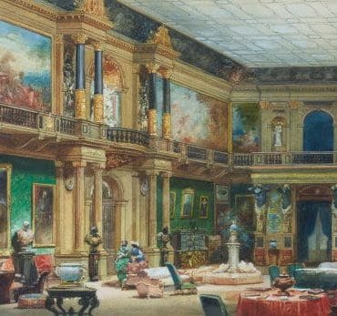 The Great Hall at Château de Ferrières. Watercolor by Eugène Lami.