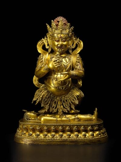 A monumental gilt-bronze figure of Panjarnata Mahakala, Mark and Period of Xuande, Overall Height: 74 cm. (29 1/8 in.), Est. $4,000,000- $6,000,000