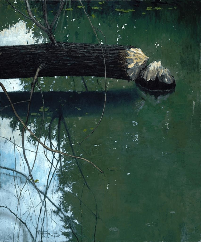 Chester Arnold, A Beaver’s Errand, 2023. Oil on linen. 72 x 60 inches.