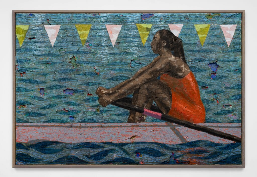 Derek Fordjour, Single Sculler Stride, 2024, Courtesy of the Artist and David Kordansky Gallery