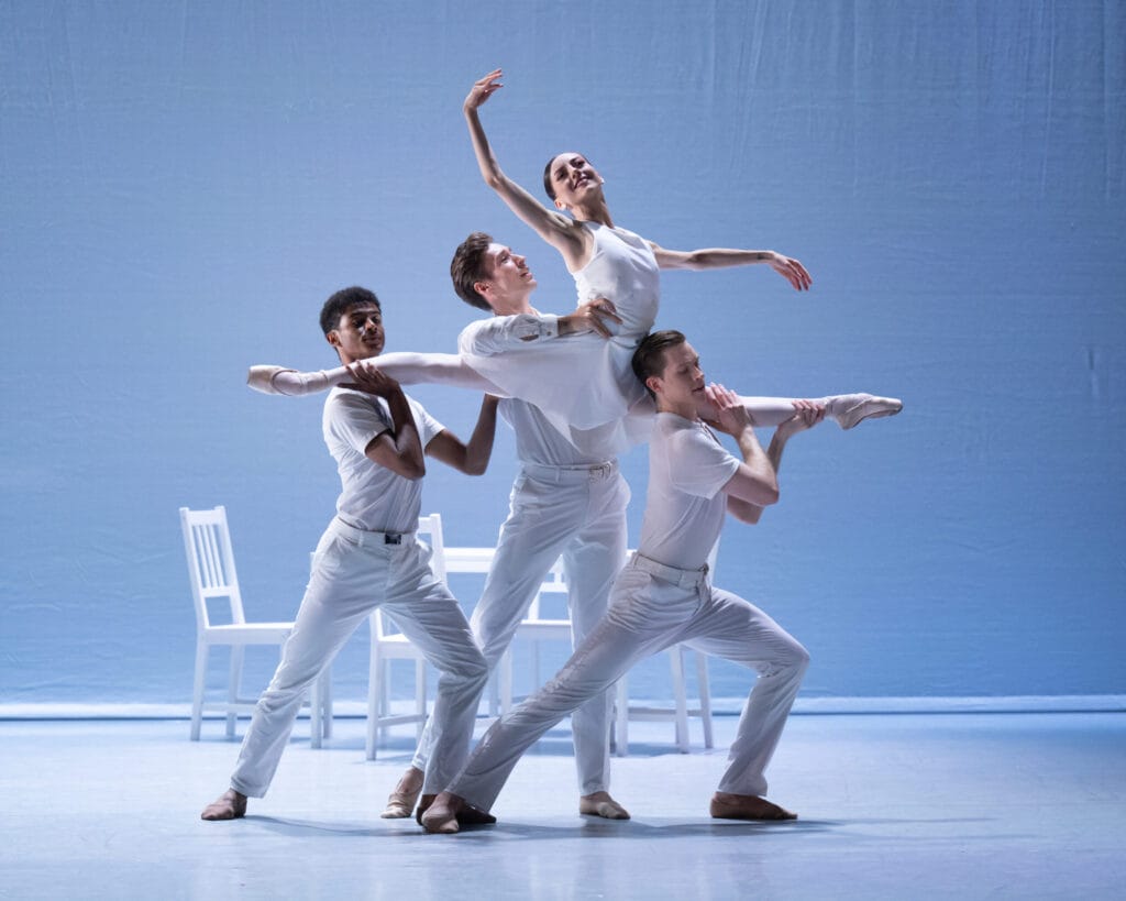 Arthur Wille, Joseph Taylor, Ayça Anil, Nicholas Vavrecka dancing 'Ballade' by Kenneth MacMillan. Photography by ASH