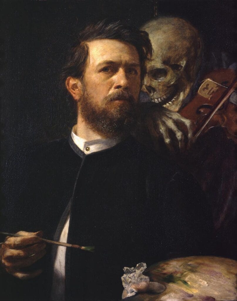 Arnold Böcklin: Self-Portrait with Death Playing the Fiddle (1872). Alte Nationalgalerie, Staatliche Museen zu Berlin. Photo: Staatliche Museen zu Berlin, Nationalgalerie / Andres Kilger.
